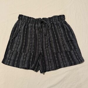Time and‎ Tru Women Black White Stripe Paperbag Waist Shorts XS Linen Blend